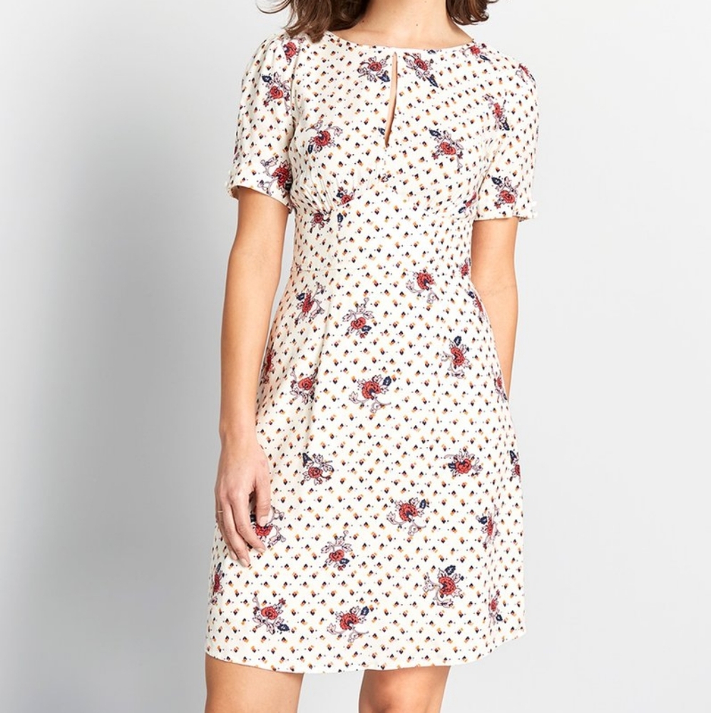 Modcloth Off White Floral Keyhole Dress Size 12